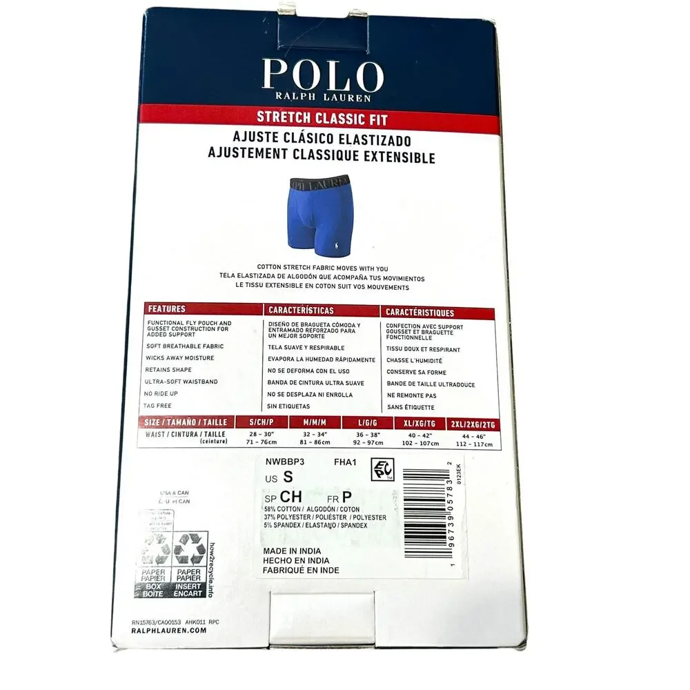 Polo Ralph Lauren 3 Stretch Classic Fit Boxer Briefs NIB Men's Sz S Navy Blue